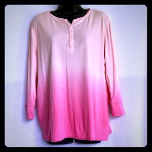 Chaps Plus Size 2X Pink Ombré Henley Style Top.